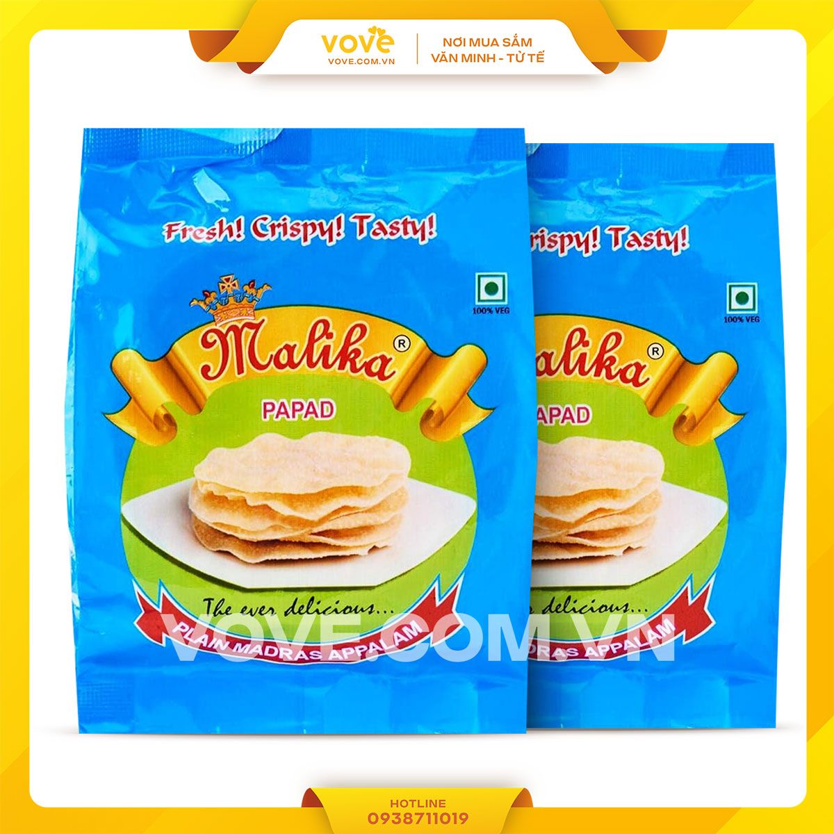 banh trang tu bot dau an do malika plain papad khong gia vi 100gr