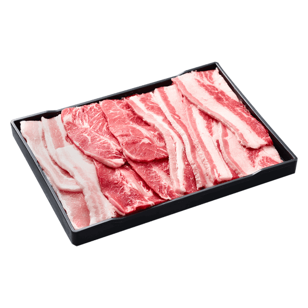 Combo Thịt Nướng Đầy Đủ gồm ba chỉ bò, lõi thăn vai bò và ba chỉ heo khay 800g