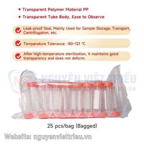 Ống ly tâm nhựa 50ml (Tiệt trùng bao 25 ống)