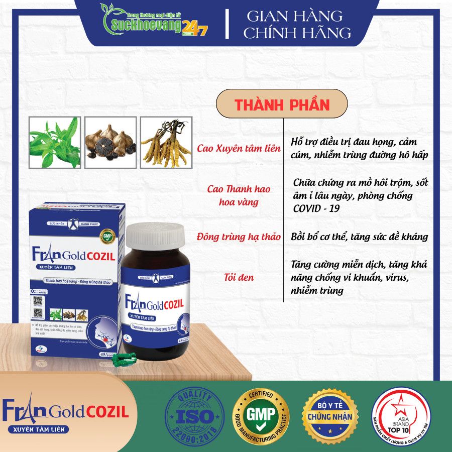 Viên uống hỗ trợ giảm ho, đau rát họng - FranGoldCozil