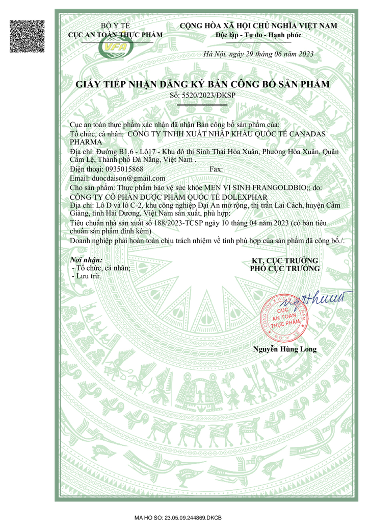 TPBVSK Men vi sinh FranGoldBIO