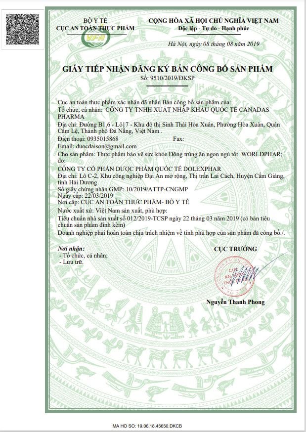 TPBVSK Đông Trùng ăn ngon ngủ tốt WorldPhar