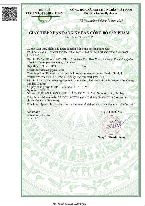 TPBVSK Viên ăn ngủ ngon JeskyoHealth Gold