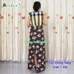Váy Chống Nắng Dạng Quần Có Ống Jean Trơn Nút Bấm