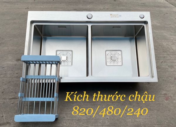 Chậu rửa bát inox 304 bậc thang kt 82x48x24