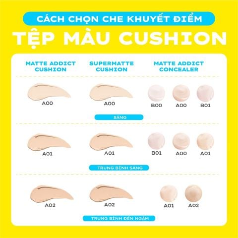  COMBO PHẤN NƯỚC MỎNG NHẸ KIỀM DẦU THUẦN CHAY CHỐNG NẮNG LEMONADE SUPERMATTE NO MAKEUP CUSHION 15G & CHE KHUYẾT ĐIỂM KIỀM DẦU BỀN MÀU MATTE ADDICT CONCEALER 