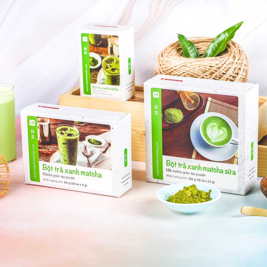 Bột trà xanh matcha sữa túi 12g, 16 túi, hộp, Matchi Matcha