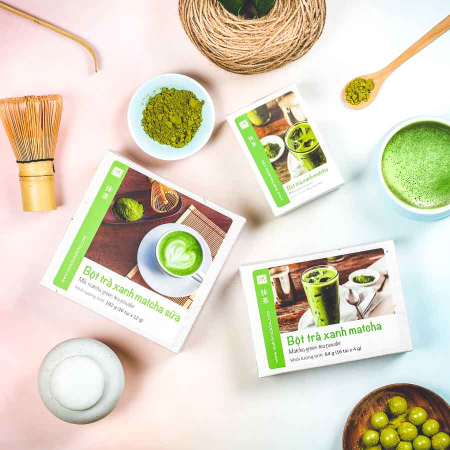 Bột trà xanh matcha sữa túi 12g, 16 túi, hộp, Matchi Matcha