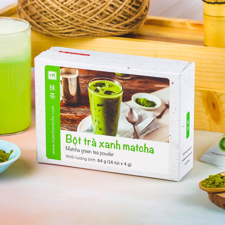 Bột trà xanh matcha túi 4g, 16 túi, hộp, Matchi Matcha