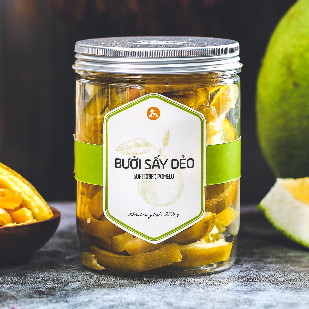 Bưởi sấy dẻo, 225g, hũ, mẫu nắp nhôm