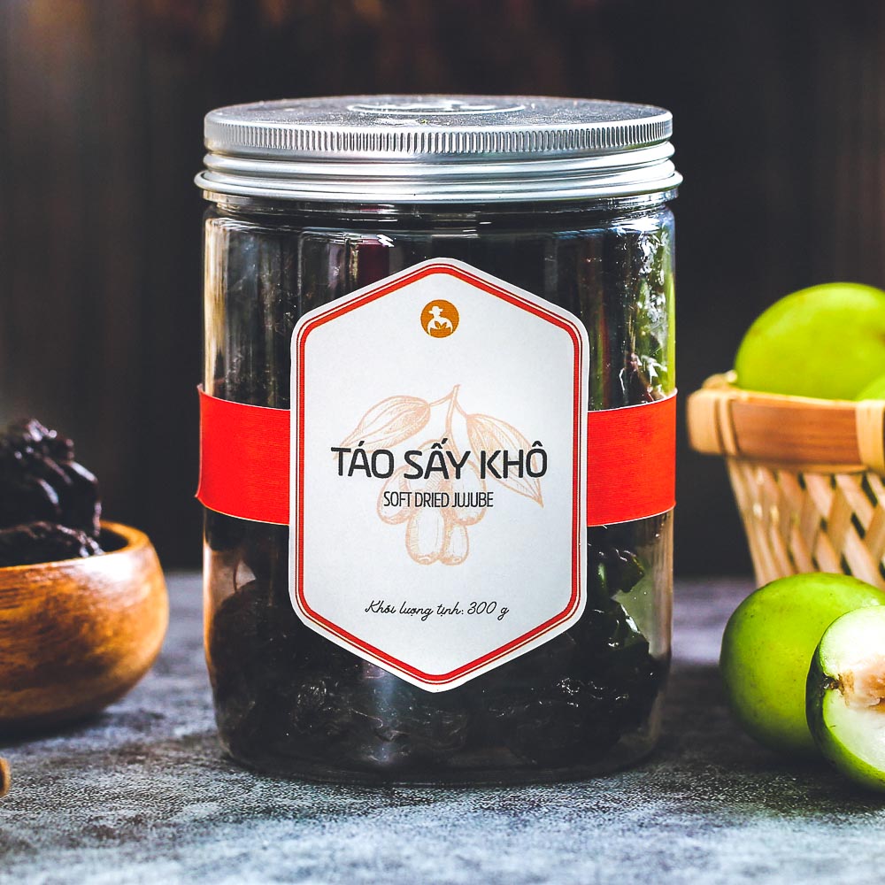 Táo sấy khô, 300g, hũ, mẫu nắp nhôm