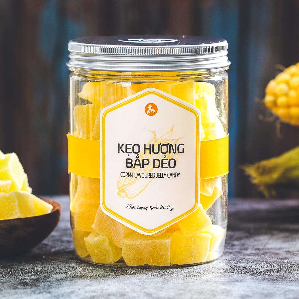 Kẹo hương bắp dẻo, 350g, hũ, mẫu nắp nhôm