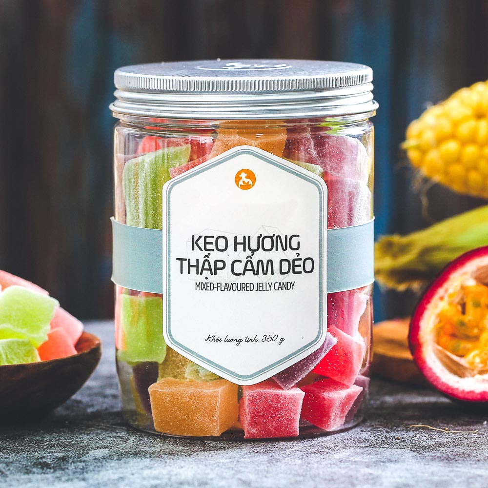 Kẹo hương thập cẩm dẻo, 350g, hũ, mẫu nắp nhôm