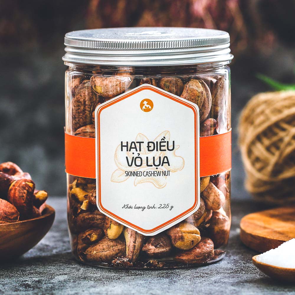 Hạt điều vỏ lụa, 225g, hũ, mẫu nắp nhôm