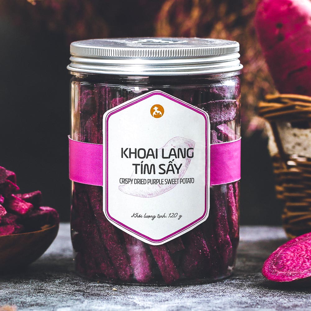 Khoai lang tím sấy giòn, 120g, hũ, mẫu nắp nhôm