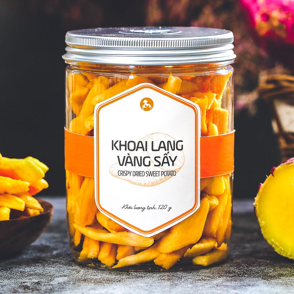 Khoai lang vàng sấy giòn, 120g, hũ, mẫu nắp nhôm