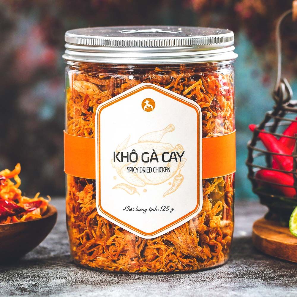 Khô gà cay, 125g, hũ, mẫu nắp nhôm