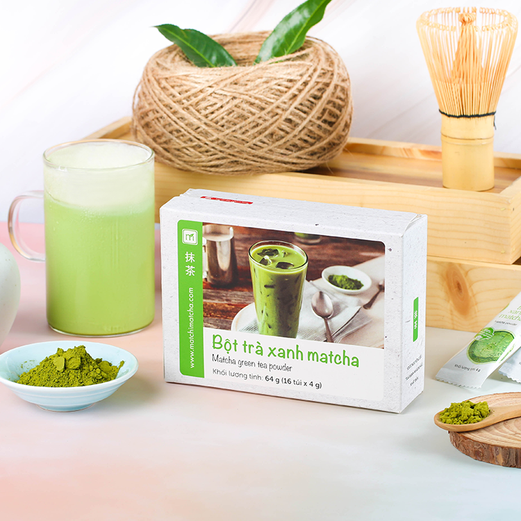 Bột trà xanh matcha túi 4g, 16 túi, hộp, Matchi Matcha