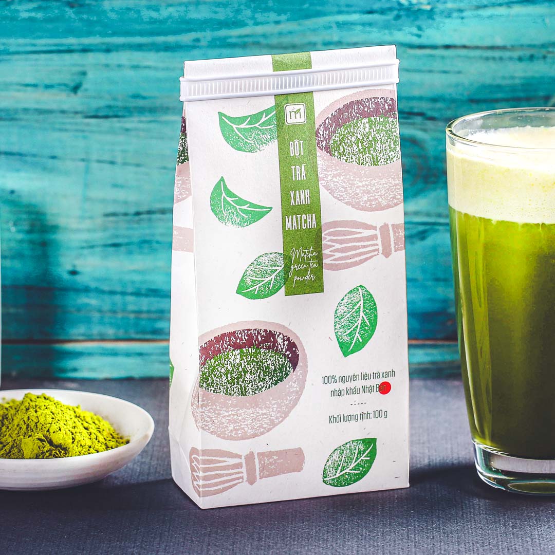 Bột trà xanh matcha, 100g, bịch, mẫu hanko, Matchi Matcha