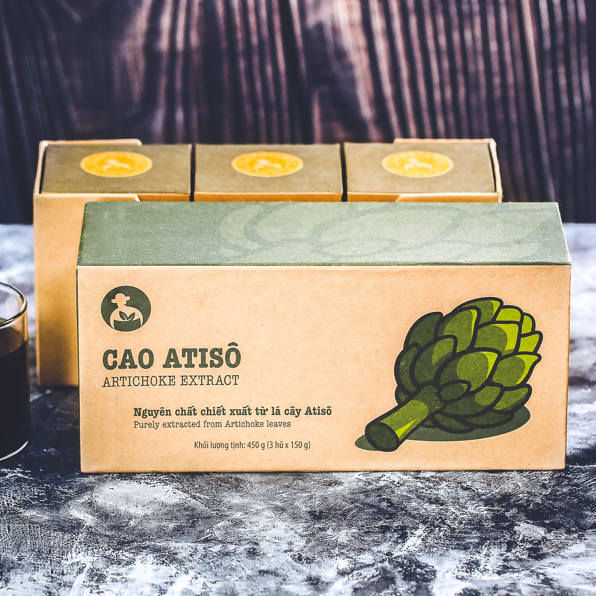 Cao atisô, 450g, hộp, mẫu hũ thuỷ tinh