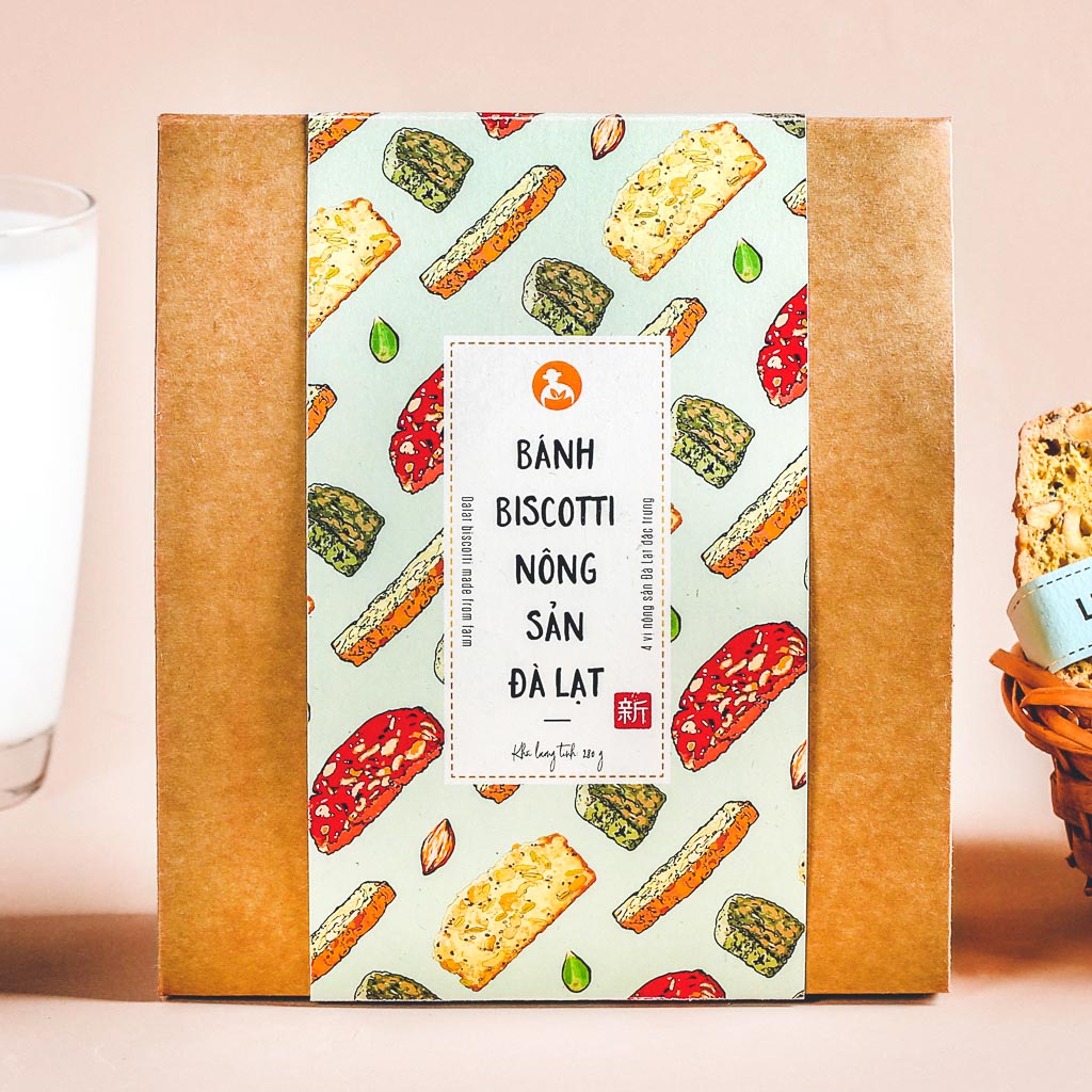 Bánh biscotti nông sản Đà Lạt, 280g, hộp, mẫu ichiba