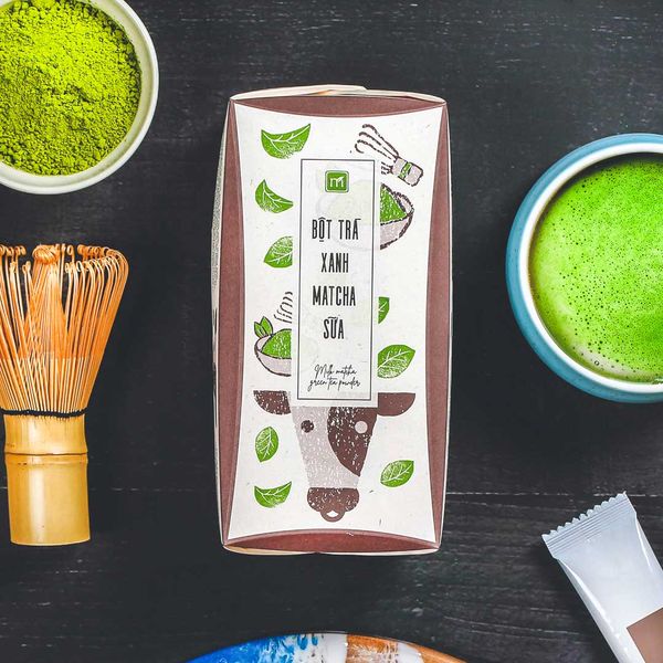 Bột trà xanh matcha sữa túi 12g, hộp, 16 túi, mẫu hanko, Matchi Matcha