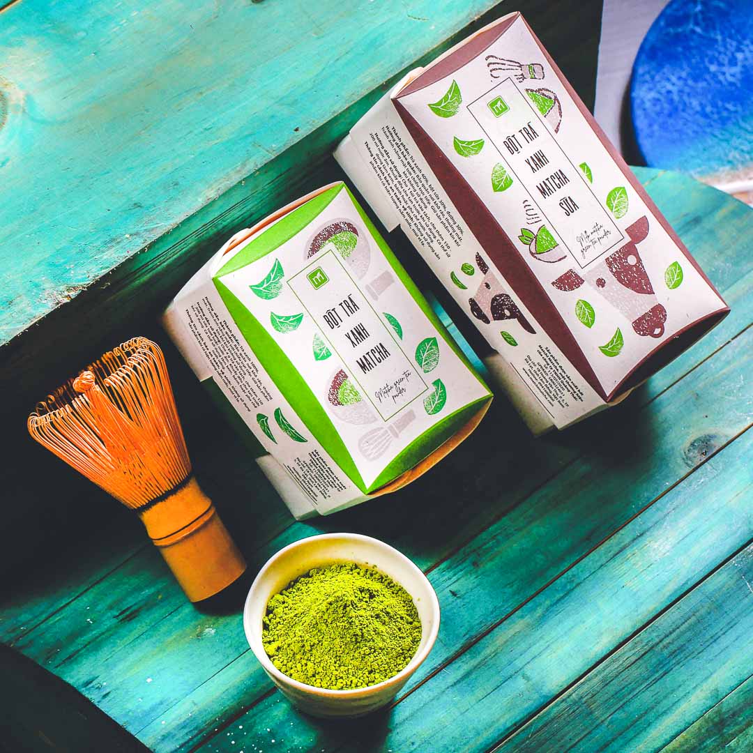 Bột trà xanh matcha túi 4g, hộp, 16 túi, mẫu hanko, Matchi Matcha