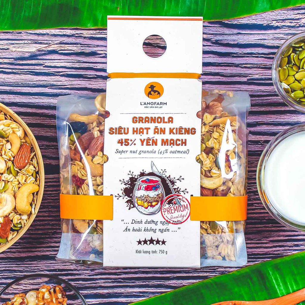 Granola siêu hạt ăn kiêng 45% yến mạch, 750g, bịch, mẫu mawashi