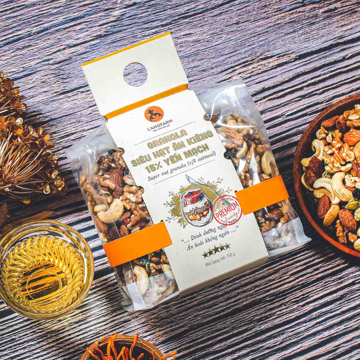 Granola siêu hạt ăn kiêng 15% yến mạch, 750g, bịch, mẫu mawashi