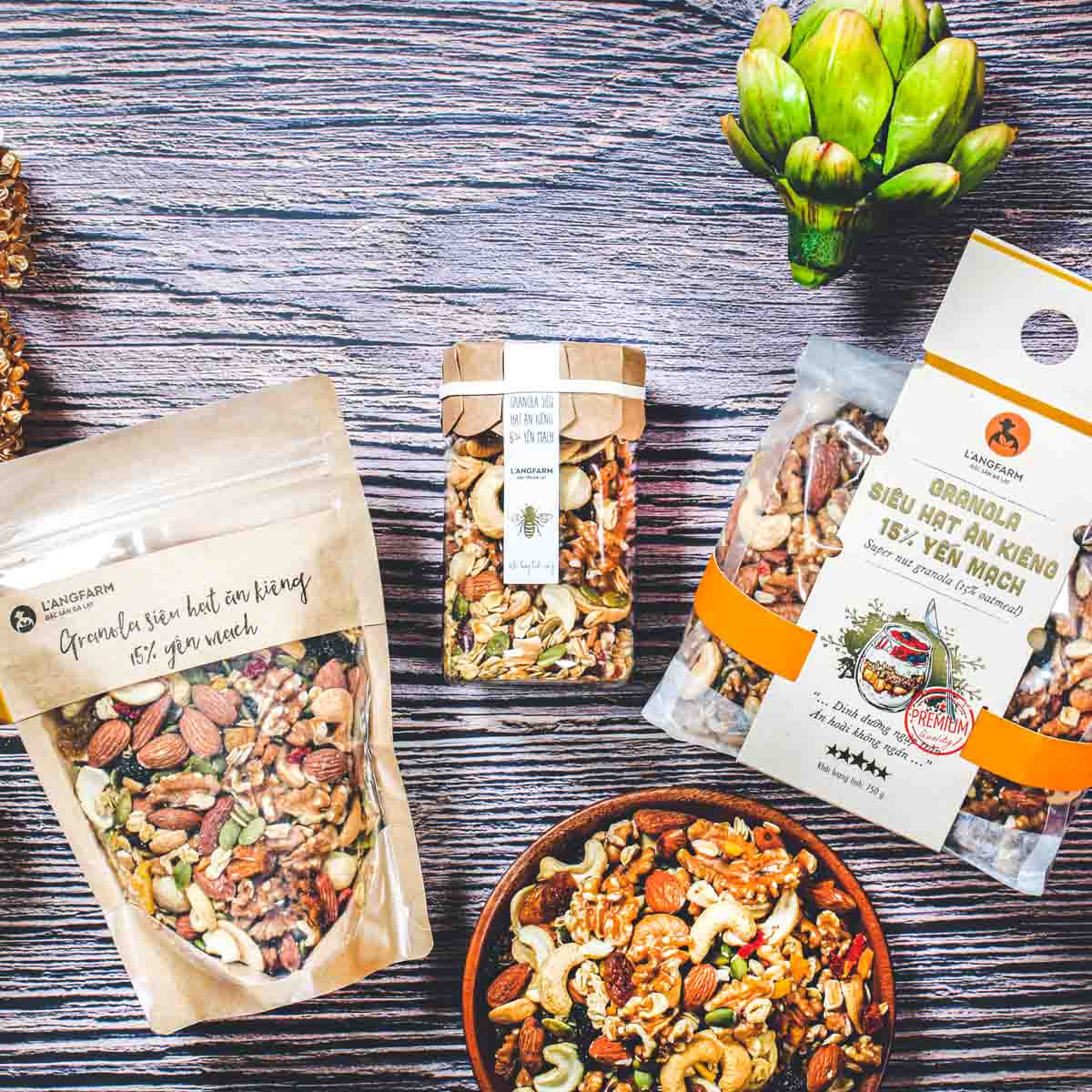 Granola siêu hạt ăn kiêng 15% yến mạch, 300g, bịch, mẫu kraft 1 mặt trong