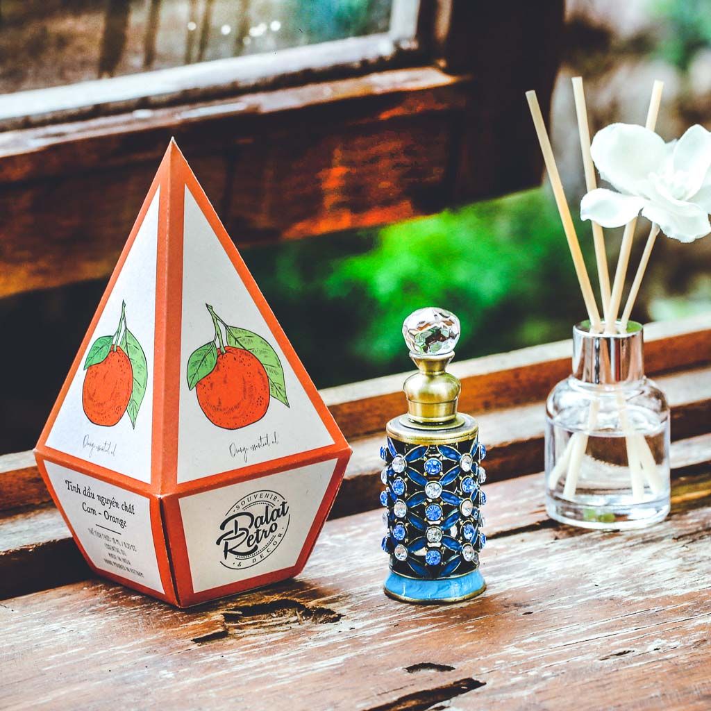 Tinh dầu nguyên chất, cam orange, 10ml, hộp, mẫu ether, Dalat Retro