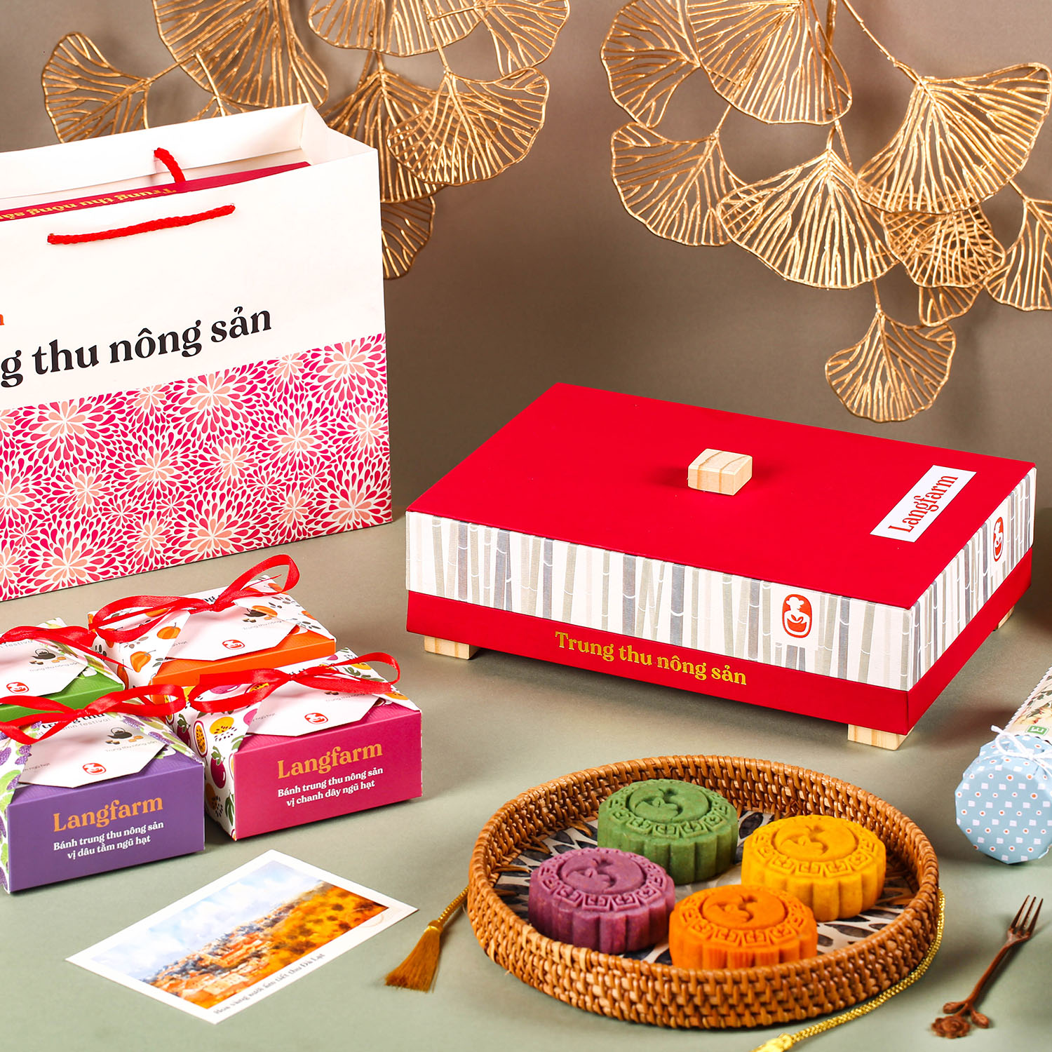 Set quà trung thu nông sản, 5 món, hộp, mẫu origami 23