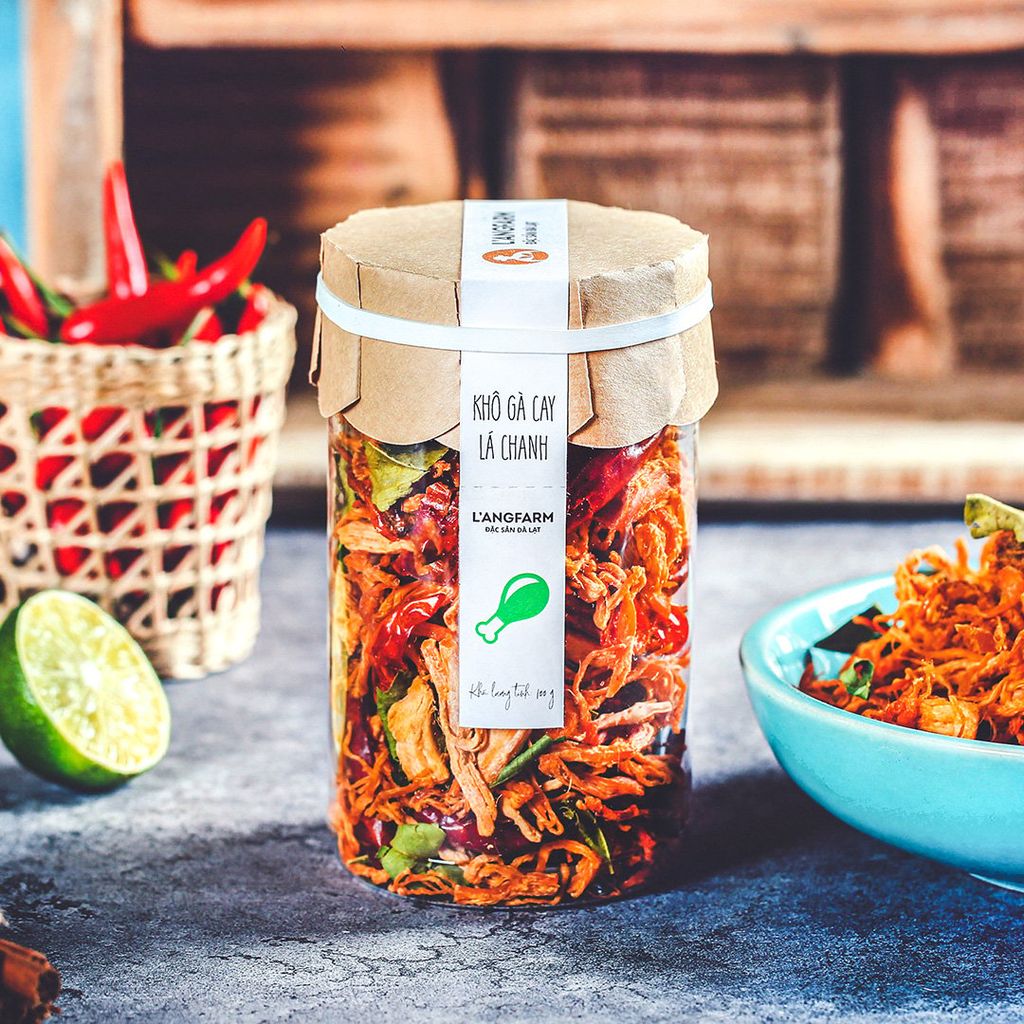 Khô gà cay lá chanh, 100g, hũ, mẫu tobita