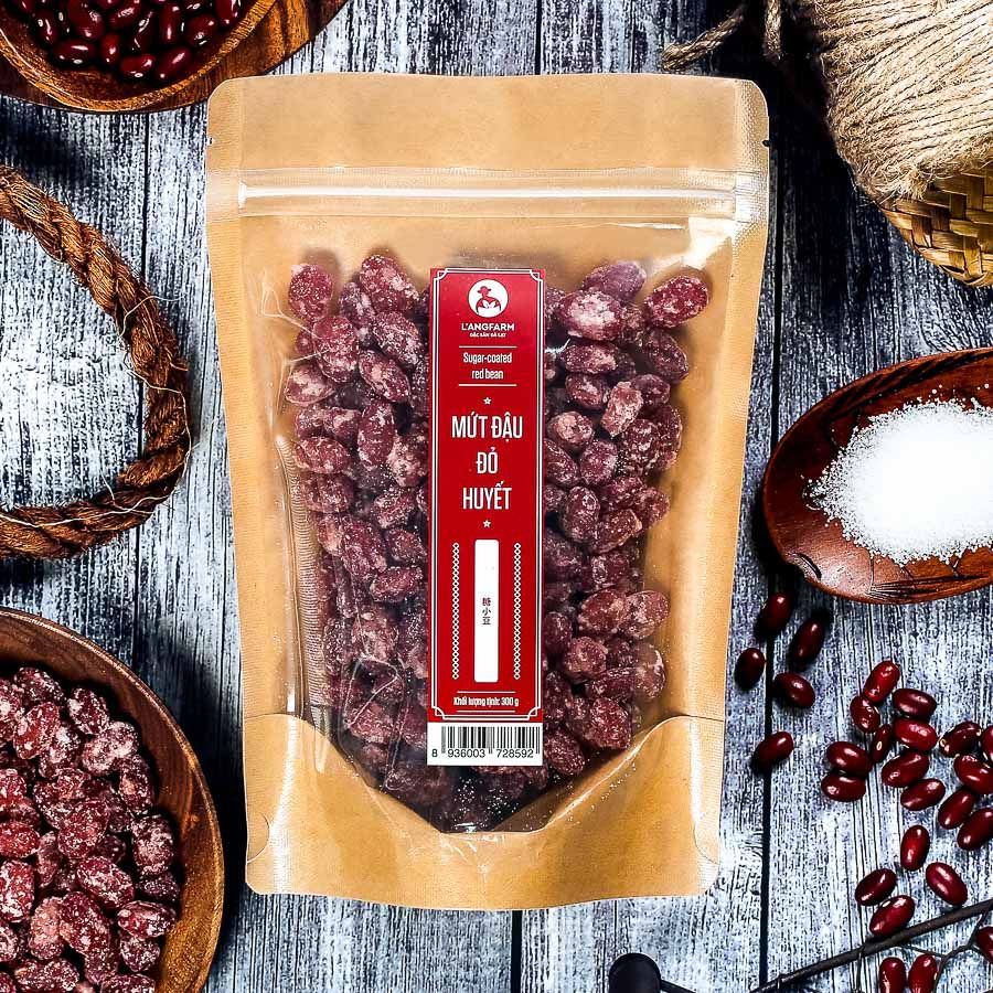 Mứt đậu đỏ huyết, 300g, bịch, mẫu kraft 1 mặt trong