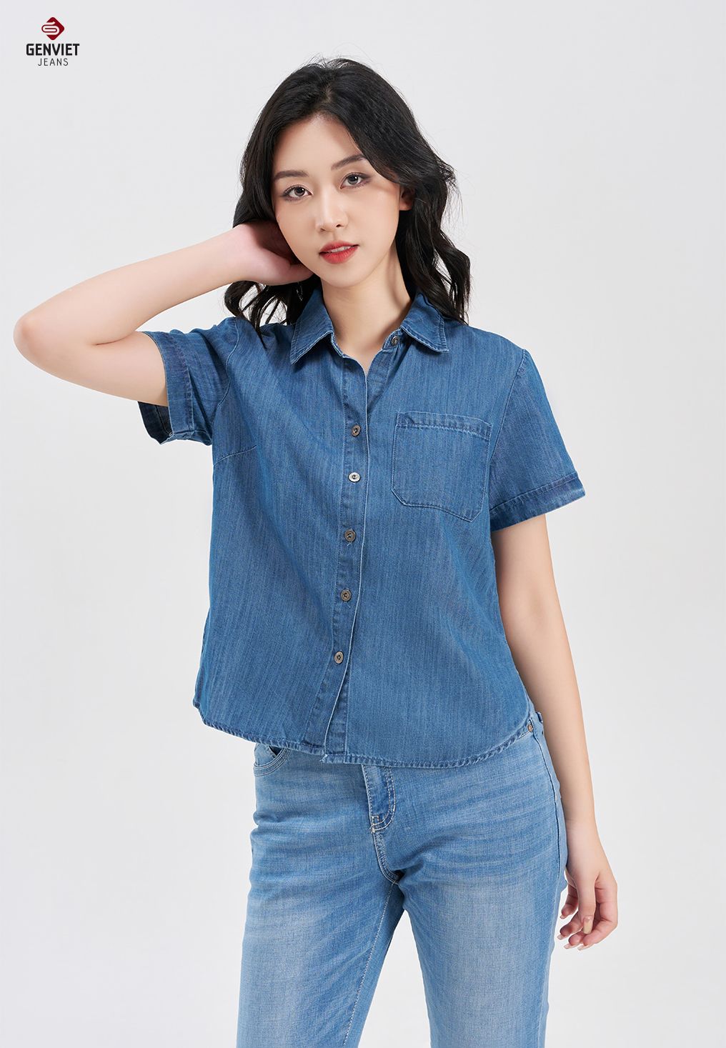  Áo Sơ Mi Cộc Tay Nữ Jeans Suông TA324J8221 