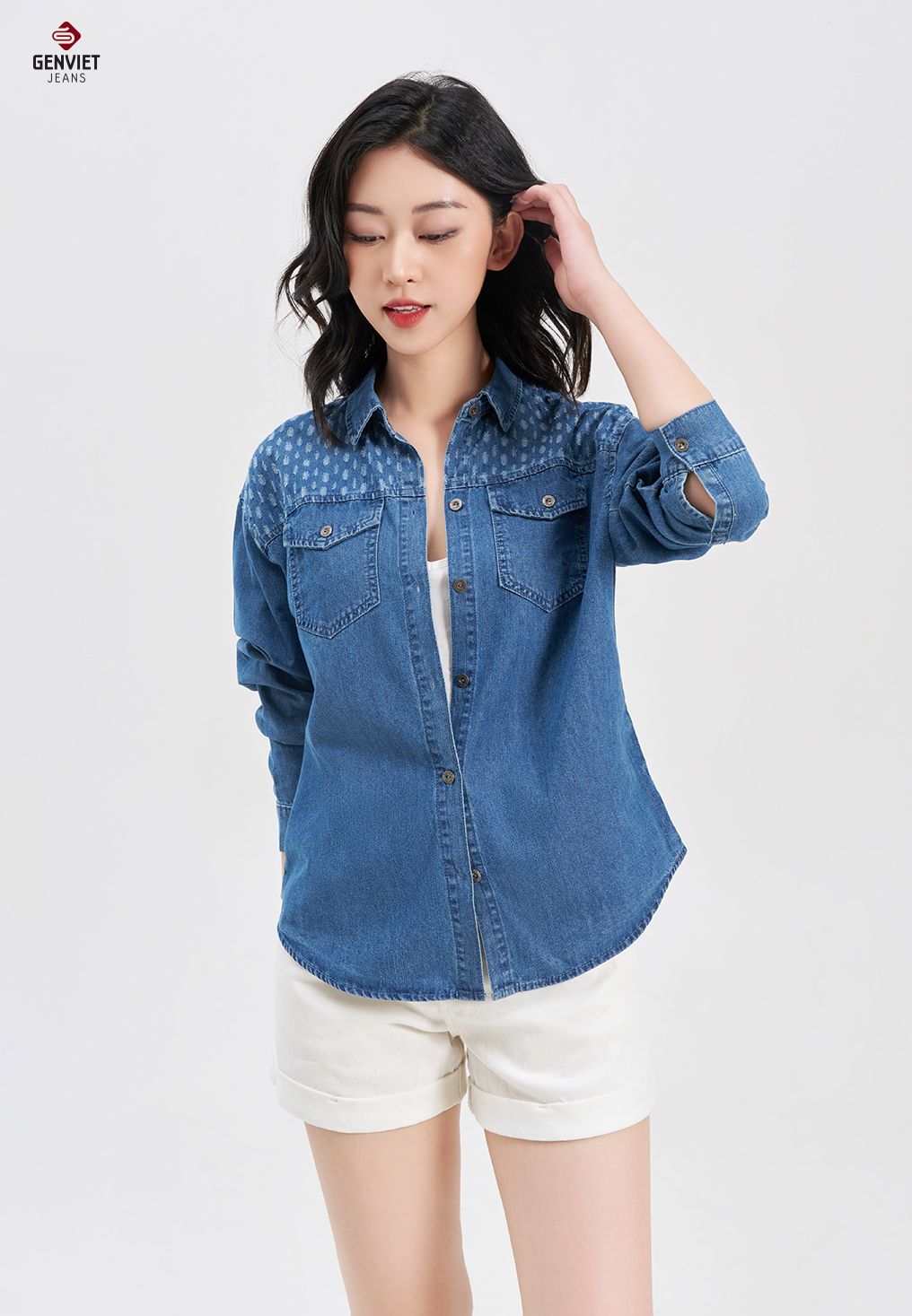  Áo Sơ Mi Dài Tay Jeans Nữ Suông Vừa TA123J8171 