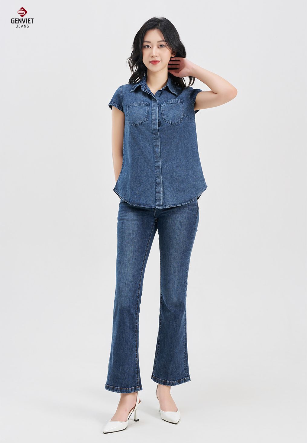  Áo Sơ Mi Cộc Tay Nữ Jeans Suông TA324J8219 