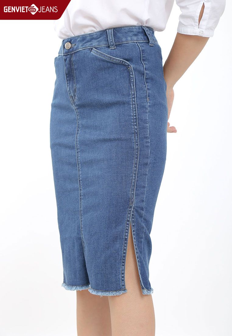 Chân Váy Jeans Dáng Ôm Công Sở Lệch Tà Xẻ Nhẹ GENVIET Chất Bò Mềm Cao Cấp  DJ321J952  Shopee Việt Nam