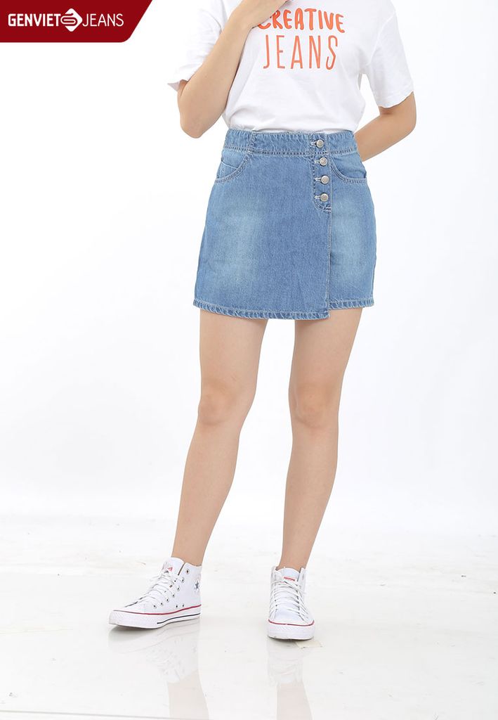 TJ323J491 - Quần Short Giả Váy Vạt Đáp Khuy Lệch
