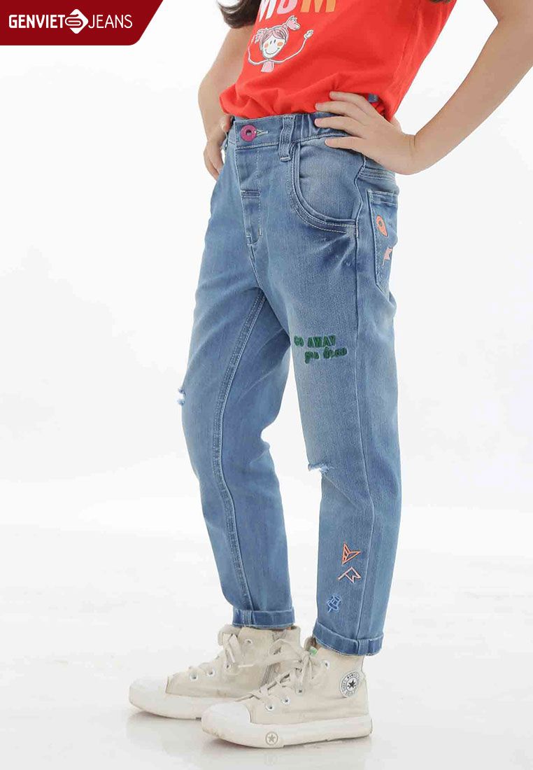  BQ103J460 - Quần Dài Jeans Thêu Hoạ Tiết Mini Bé Gái Nhí 