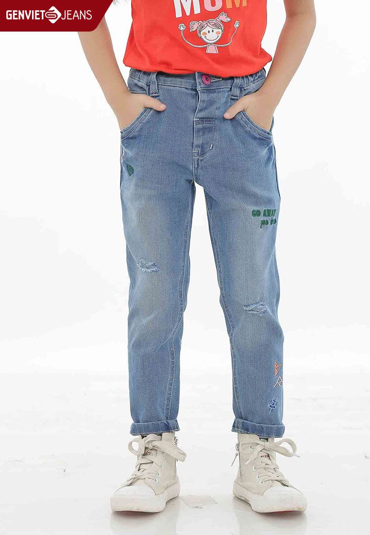  BQ103J460 - Quần Dài Jeans Thêu Hoạ Tiết Mini Bé Gái Nhí 