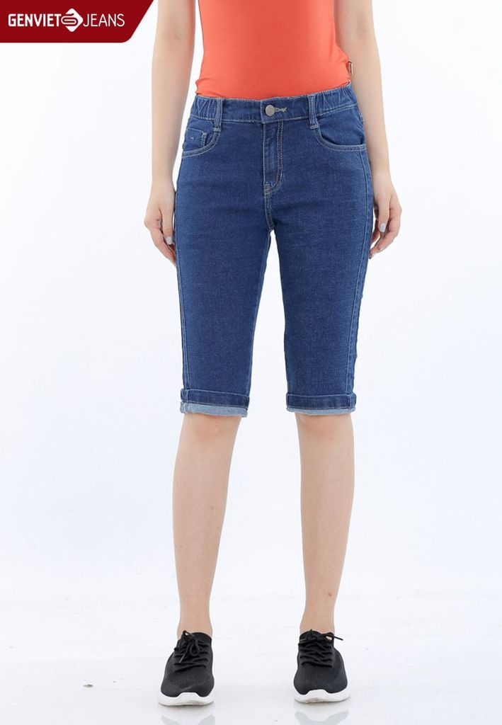 DQ303J328 - Quần Ngố Jeans Ôm Qua Gối Can Dọc