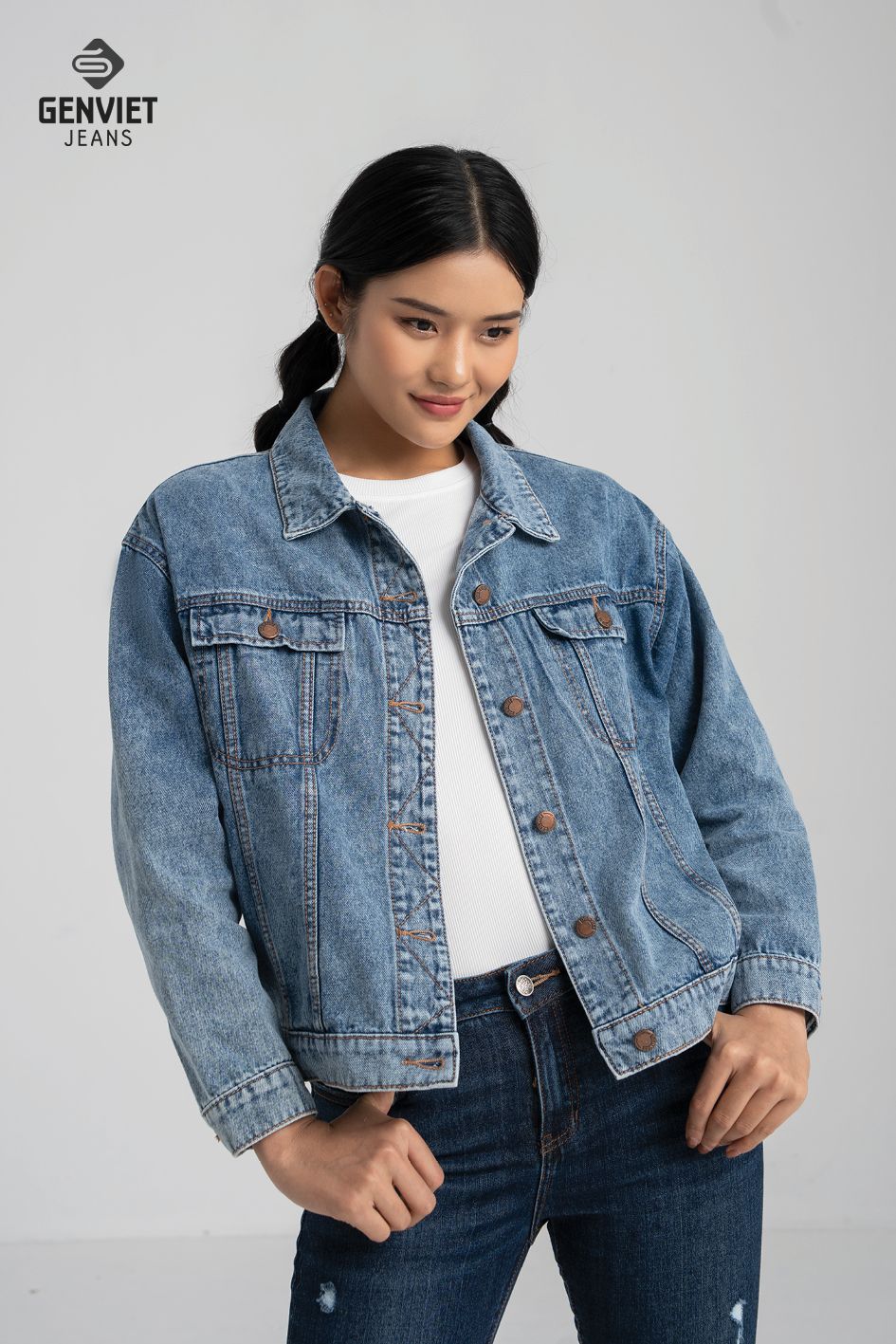  Áo Khoác 1 Lớp Nữ Jeans Suông TK124J8042 