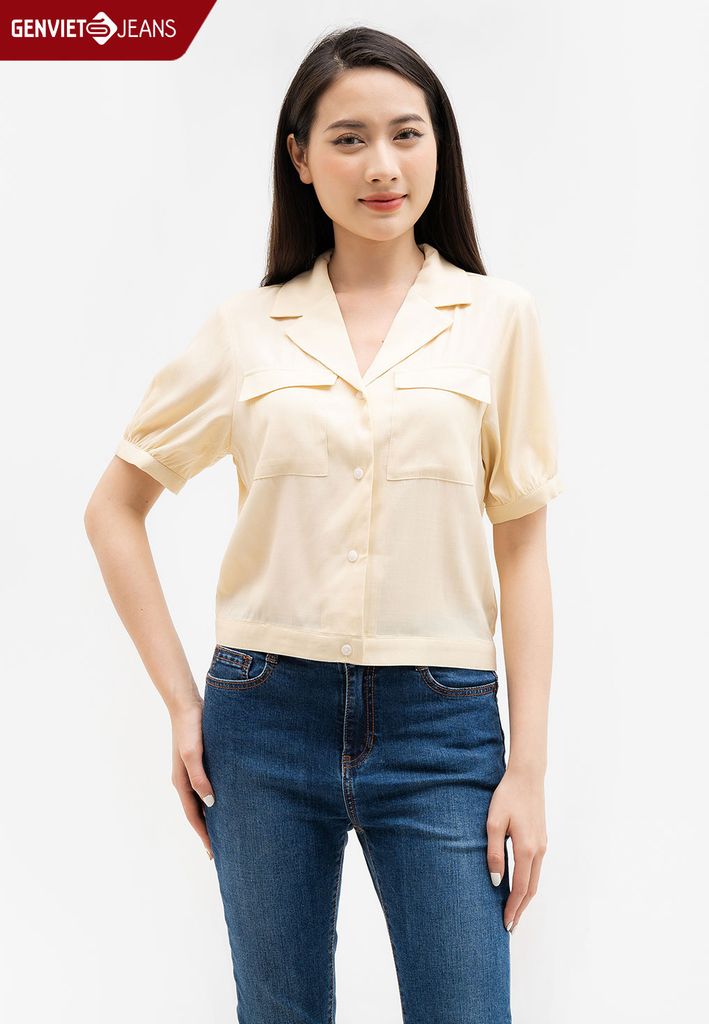 Áo Sơ Mi Cộc Tay Nữ Cotton Suông Vừa TA323C2162