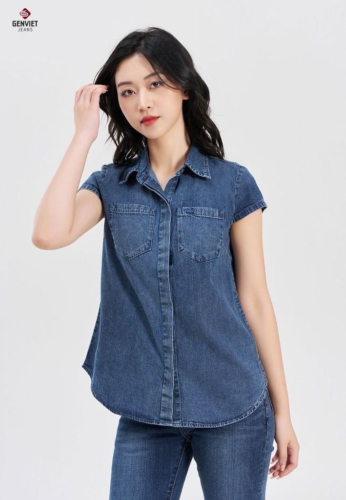 Áo Sơ Mi Jeans Cộc Tay Nữ TA324J8219