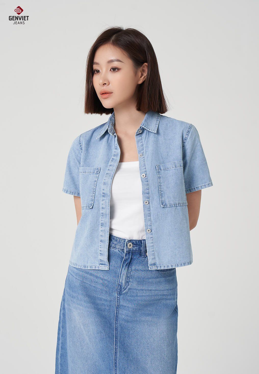  Áo Sơ Mi Cộc Tay Nữ Jeans Suông Vừa Trẻ Trung TA323J8574 