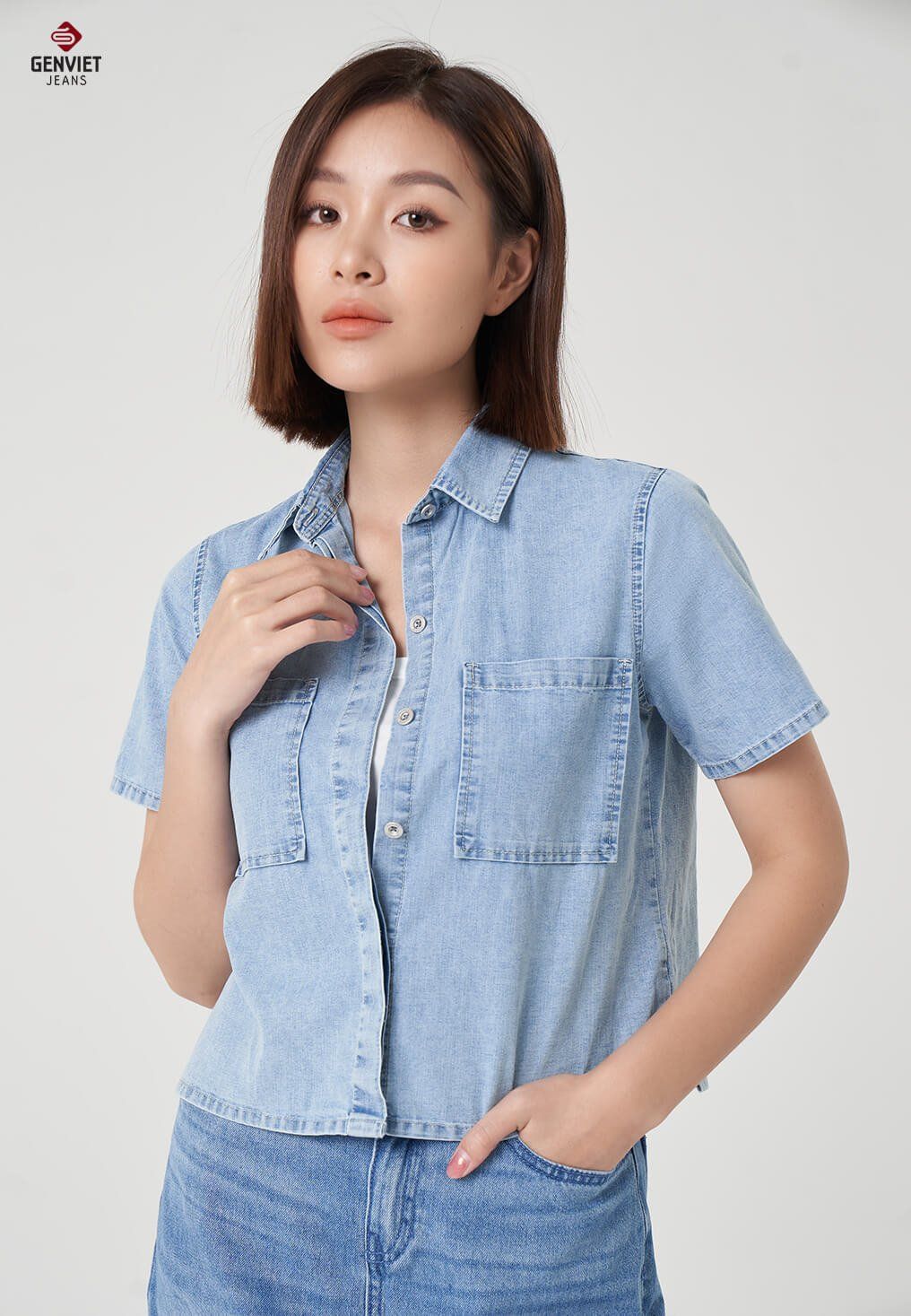  Áo Sơ Mi Cộc Tay Nữ Jeans Suông Vừa Trẻ Trung TA323J8574 