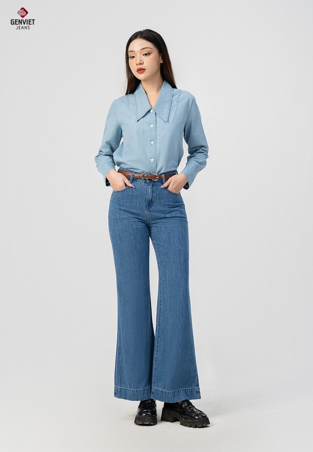  Áo Sơ Mi Dài Tay Nữ Jeans Sợi Cotton USA Suông Trẻ Trung TA124J8542 
