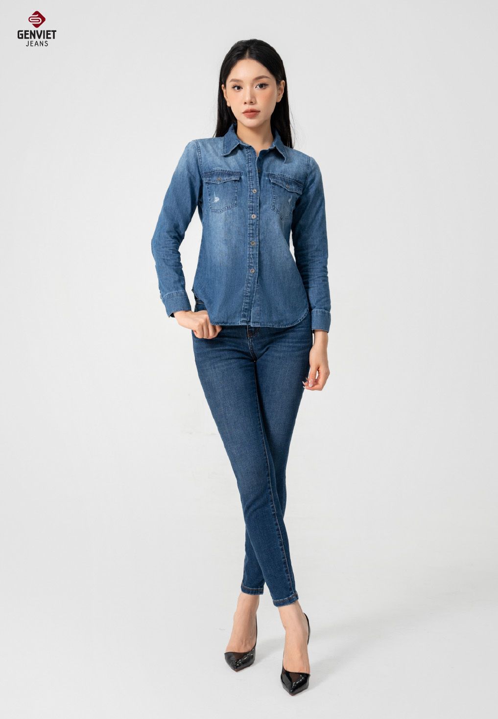  Áo Sơ Mi Dài Tay Nữ Jeans Suông Vừa TA123J8429 