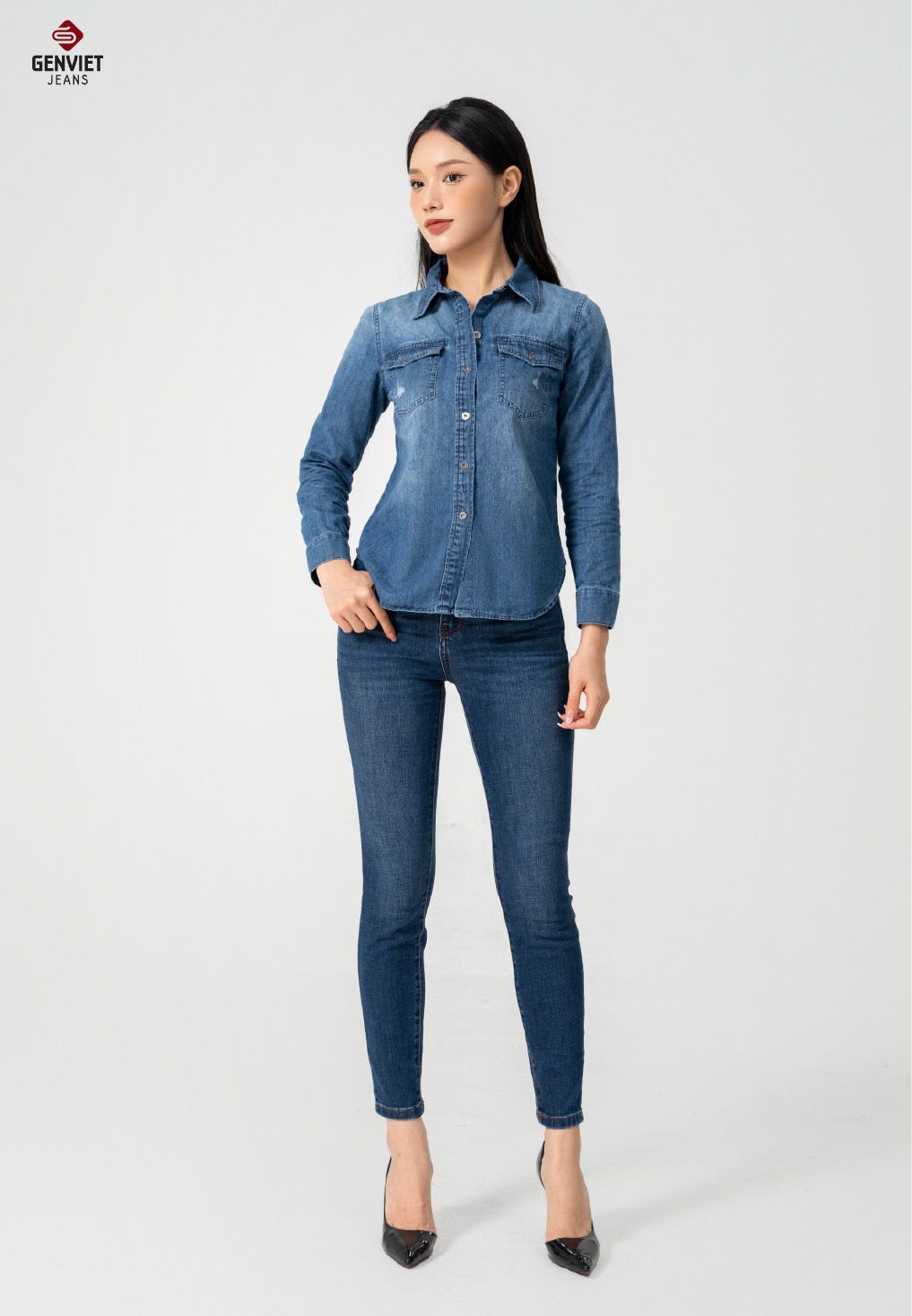  Áo Sơ Mi Dài Tay Nữ Jeans Suông Vừa TA123J8429 